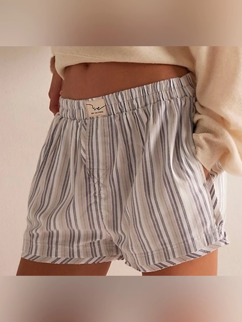NWT- Free People We the Free Day to Day Flannel Boxer Shorts in Grey Combo